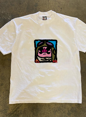 Piggy pilot 飞上天空嘻哈小众设计感男女情侣款短袖T恤百搭上衣