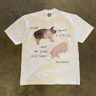 宽松短袖 90s90s90s 两只猪oversize大码 2025春夏新款 T恤 重磅不透