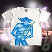 90s90s90s美式 T恤女 百搭小众宽松圆领情侣短袖 复古重磅 蓝发剑客