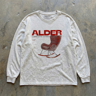 休闲上衣 男女同款 重磅花灰色印花长袖 T恤宽松圆领摇椅图案打底衫