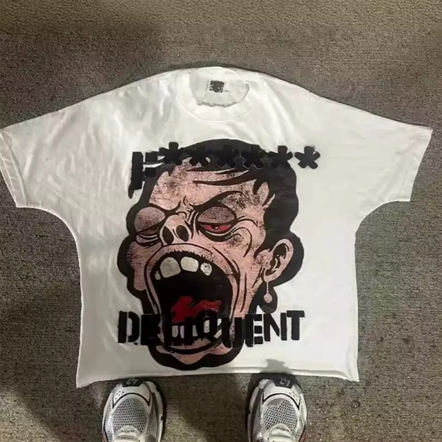 y2k hoodie~美式嘻哈风复古卡通印花短袖T恤男女宽松街头潮牌上衣