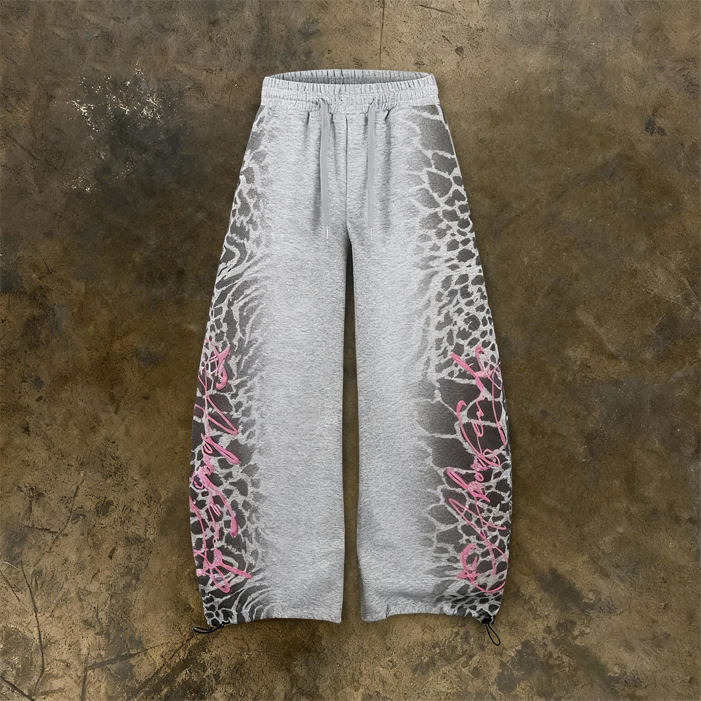 y2k hoodie~美式豹纹印花宽松卫裤男女街头休闲长裤灰色直筒裤潮