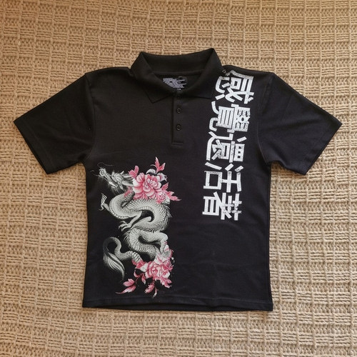 美式复古vintage高街翻领短袖印花T恤女黑色y2l轻亚风polo衫宽松