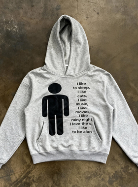 y2k hoodie美式小众复古街头潮流印花连帽卫衣男女袋鼠兜开衫外套