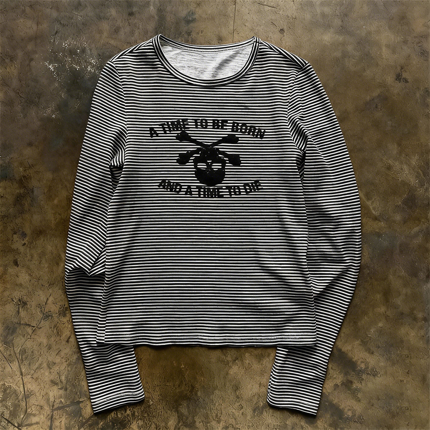 y2k hoodie~美式复古千禧风骷髅交叉骨条纹T恤短袖宽松潮牌上衣