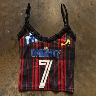 复古辣妹风条纹字母吊带背心女内搭修身 美式 街头潮牌 hoodie y2k