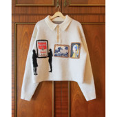 90s90s90s 名画拼贴复古设计感小众创意百搭休闲古着针织毛衣