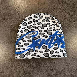 豹纹字母毛线帽男女冬季 美式 街头保暖针织帽情侣冷帽 hoodie y2k