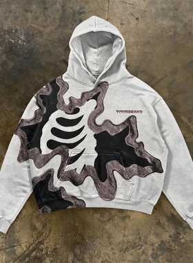 y2k hoodie美式街头风连帽卫衣男潮牌骷髅头印花宽松百搭个性上衣