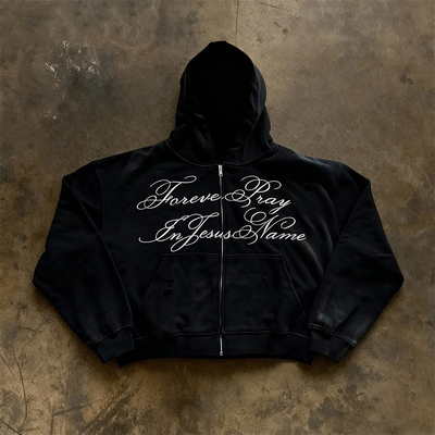 y2k hoodie~美式复古字母印花连帽拉链卫衣oversize街头风情侣装