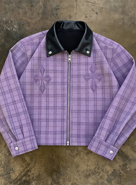 y2k hoodie复古千鸟格翻领短外套女学院风拉链夹克老钱风时尚百搭