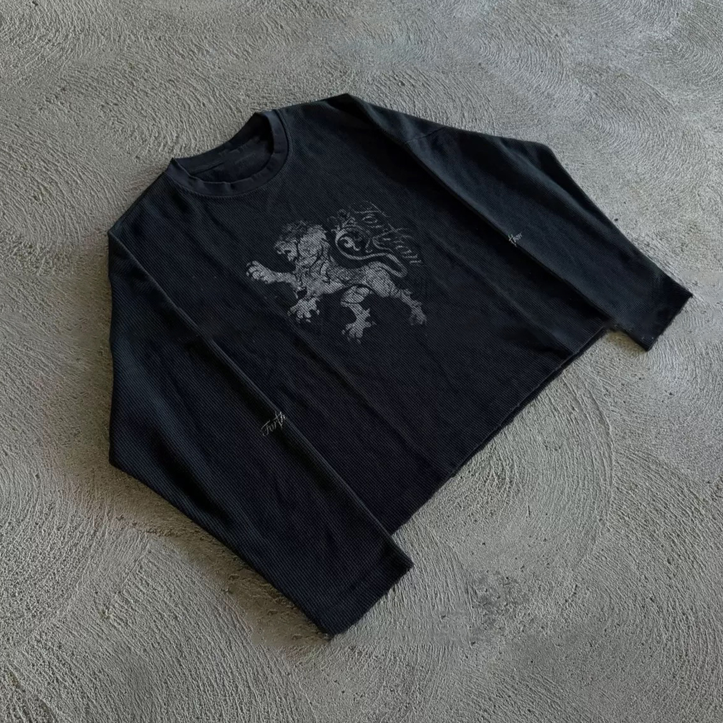 y2k hoodie~美式小众复古狮子长袖T恤男女宽松百搭休闲黑色上衣