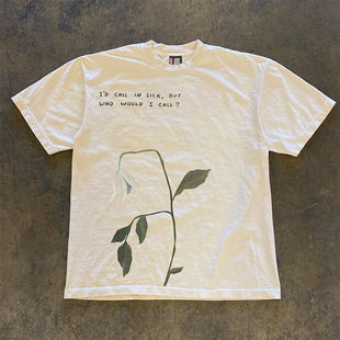 90s原创小众设计枯萎的花朵小众学生情侣款百搭宽松设计感短袖T恤