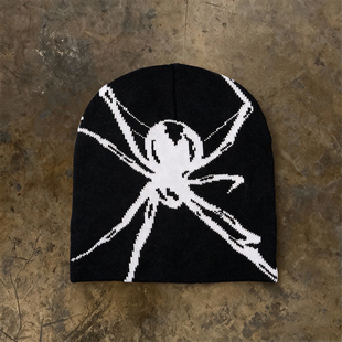街头蜘蛛印花针织帽男女冬季 美式 保暖毛线帽套头冷帽 hoodie y2k