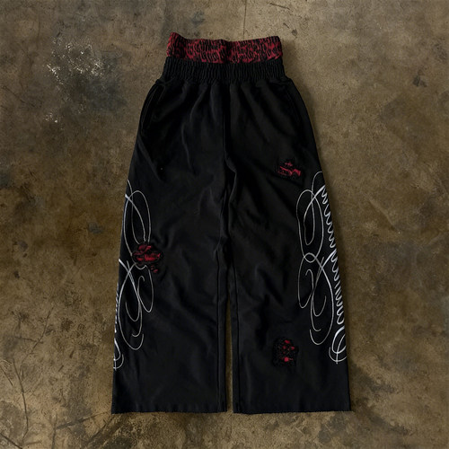 y2k hoodie~美式复古运动风高腰阔腿卫裤女宽松显瘦条纹长裤2026