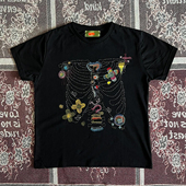 90s90s90s美式 T恤女 百搭小众宽松圆领情侣短袖 复古重磅 骨骼花朵