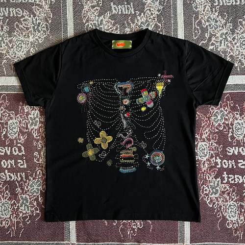 90s90s90s美式复古重磅!骨骼花朵~百搭小众宽松圆领情侣短袖T恤女