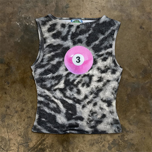 背心女内搭街头时尚 复古甜辣风豹纹台球印花修身 上衣 hoodie y2k