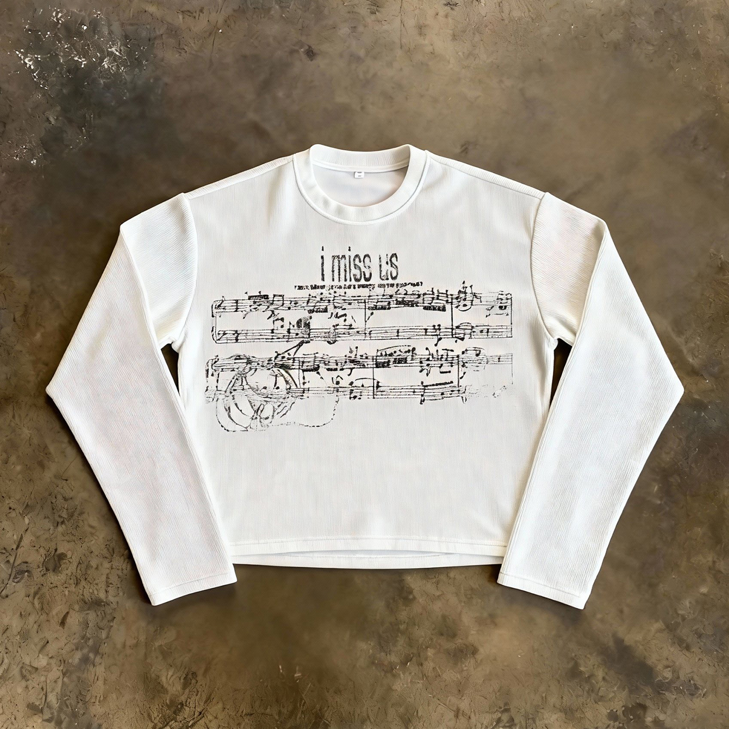 y2k hoodie~复古创意音符印花T恤男女纯棉长袖圆领宽松百搭上衣