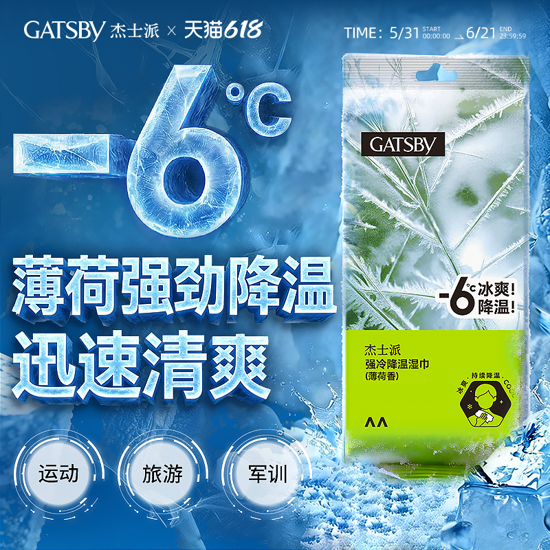 Gatsby杰士派劲酷洁面湿纸巾冰感型湿巾降温去油擦除异味军训必备