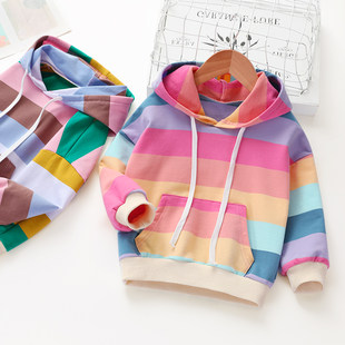 Девочки весна свитер 2021 новый корейский радуга полосы ребенок хлопок куртка небольшой ребенок хеджирование рубашка прилив