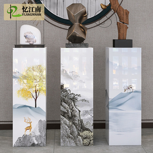 新中式大理石岩板花架底座庭院阳台客厅落地花盆架放置架摆件架