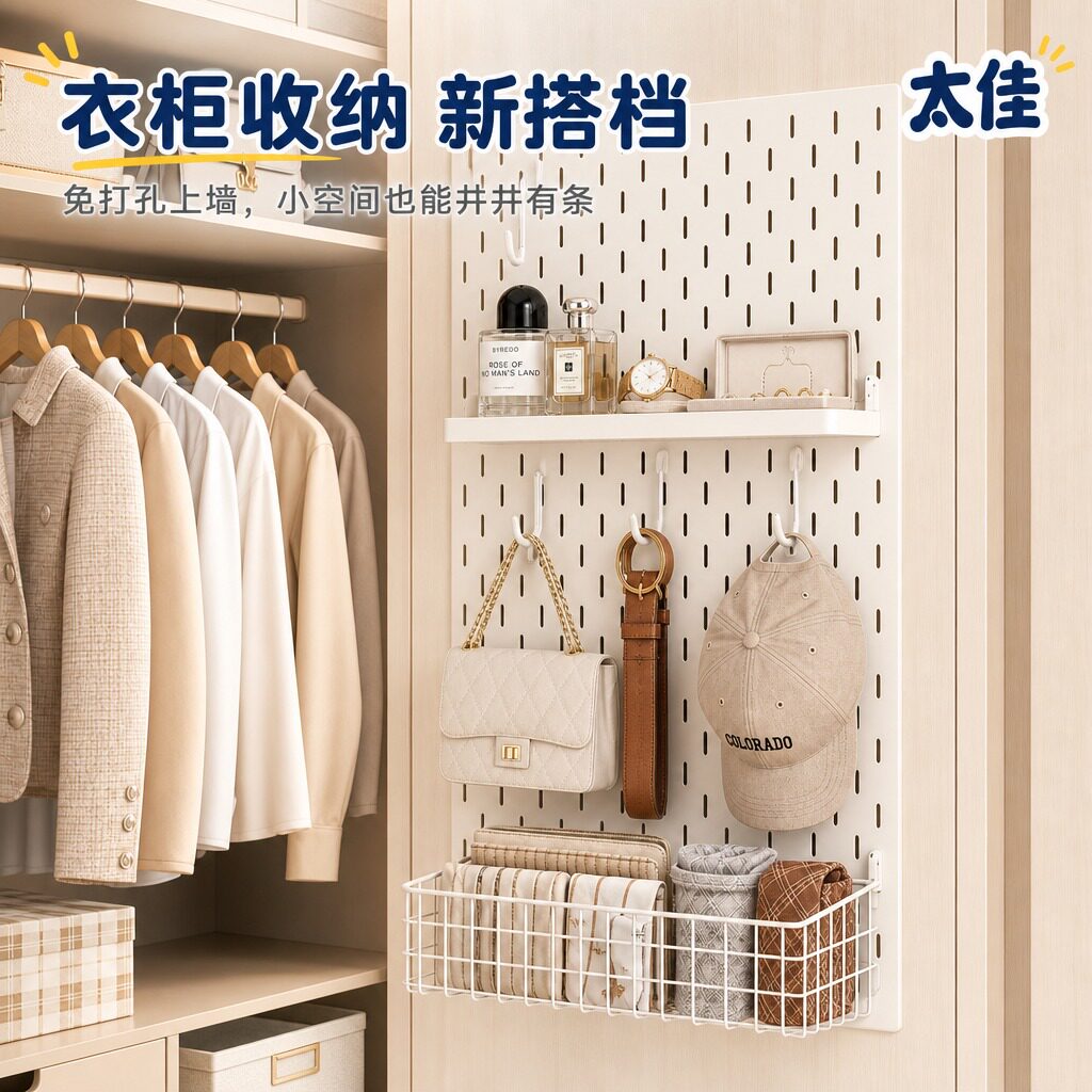 金属洞洞板衣柜定制免打孔加厚铝合金磁吸造型墙不锈钢墙面置物架