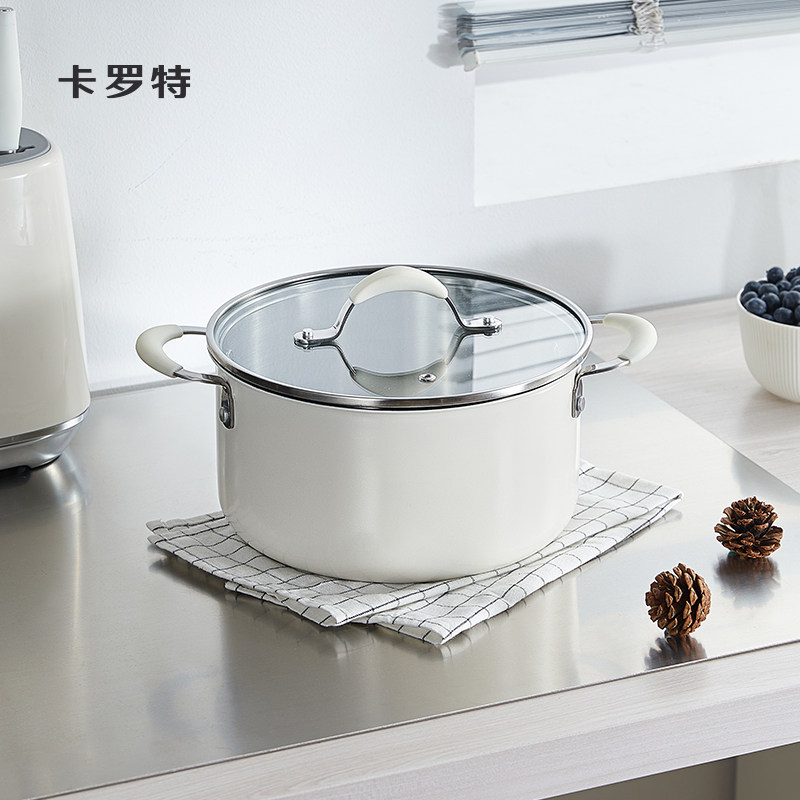 卡罗特家用汤锅加厚304不锈钢陶瓷煮锅蒸锅炖锅无涂层燃气电磁炉
