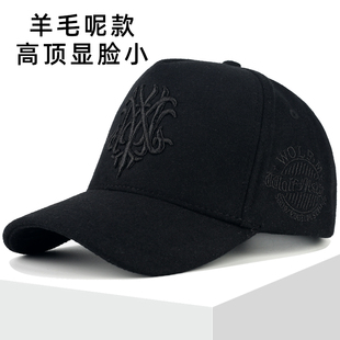 冬天羊毛呢高顶棒球帽显脸小冬季保暖帽子男款大头围深顶鸭舌帽男