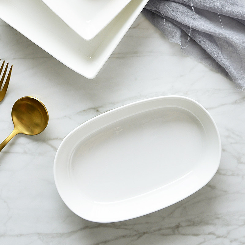 高颜值骨瓷椭圆长烤盘纯色沙拉碗