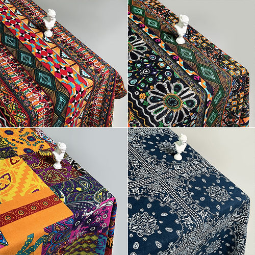 富羽莱民族风棉麻布艺客餐厅桌布