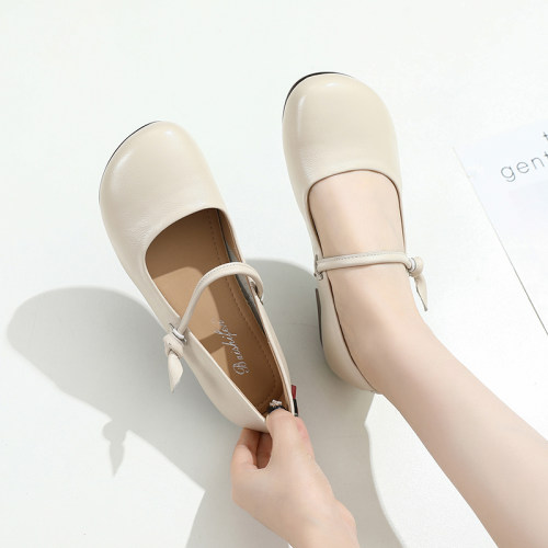 百搭真皮软皮平底玛丽珍鞋女鞋