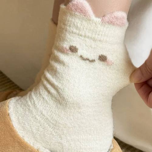 毛绒立体耳朵袜子女秋冬款居家