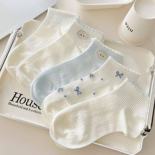 萌宠小狗蓝色短袜女夏季薄款透气