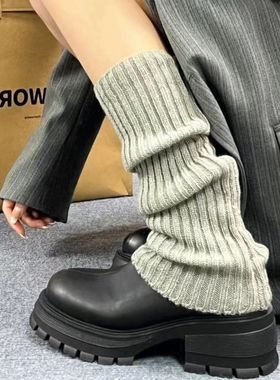 灰色袜套女秋冬针织堆堆袜显腿细粗腿辣妹百搭简约腿套保暖袜子女