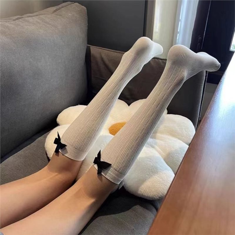 黑白个性后跟蝴蝶结小腿袜及膝jk风少女ins显瘦可爱百搭堆堆袜女