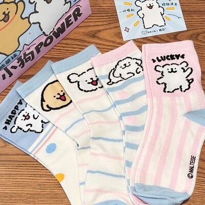 袜子女春夏多巴胺可爱线条小狗
