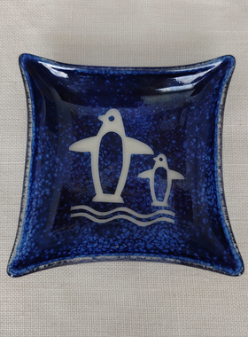 西洋收藏品 意大利手工制作蓝色玻璃饰品碟子 欧式复古装饰摆件