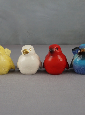 西洋收藏品 德国手工制作手绘陶瓷小鸟 复古居家可爱动物装饰摆件