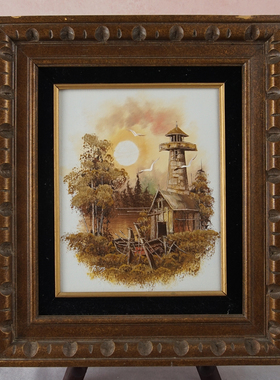西洋收藏品 美国艺术家手绘签名风景油画 复古居家装饰挂画摆件