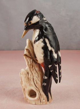 西洋收藏品德国高宝手工制作陶瓷啄木鸟复古居家可爱瓷偶装饰摆件