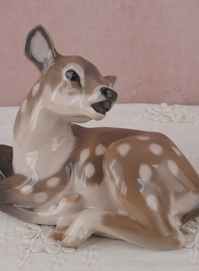 西洋收藏品 德国手工制作陶瓷小动物 欧式复古可爱瓷偶装饰摆件
