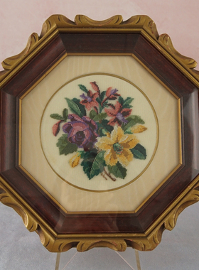 西洋收藏 英国实木画框手工绣制丝织提花画 欧式复古装饰刺绣摆件