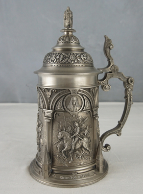 西洋收藏品 德国手工制作丢勒名画立体图案锡制啤酒杯 装饰摆件