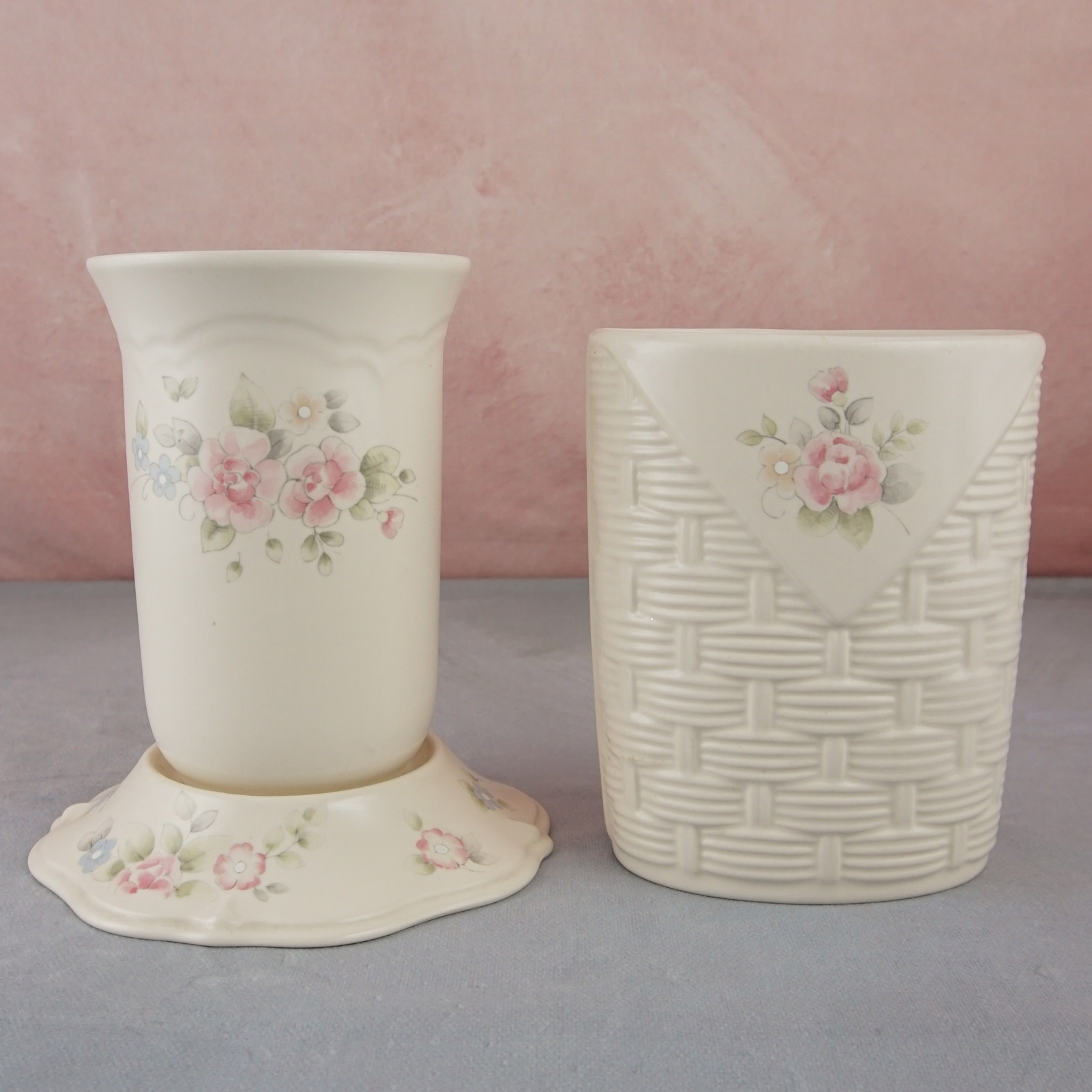 西洋收藏品 美国手工制作手绘陶瓷花瓶一套 美式家居装饰摆件花器