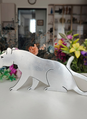 西洋收藏品 美国手工制作铝制美洲豹 复古金属装饰摆件