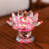 人造水晶玻璃莲花酥油灯蜡烛台供油灯玻璃烛台摆件贡灯长明灯