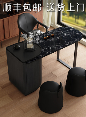 岩板茶台茶桌阳台茶桌椅组合意式轻奢家用小户型黑色客厅小型现代
