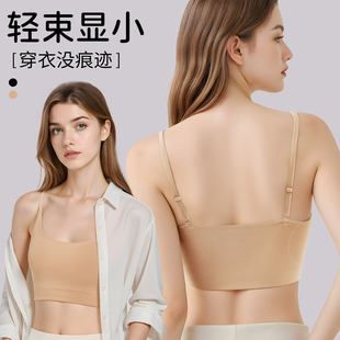 粉底液运动束胸内衣女大胸显小纸片抹胸无痕隐形收副乳背心文胸罩