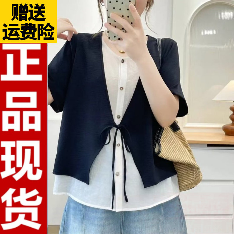 韩版假两件大码衬衫23